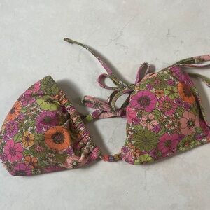 Wild Fable Floral Beaded Bikini Top - Pink, Orange, Green